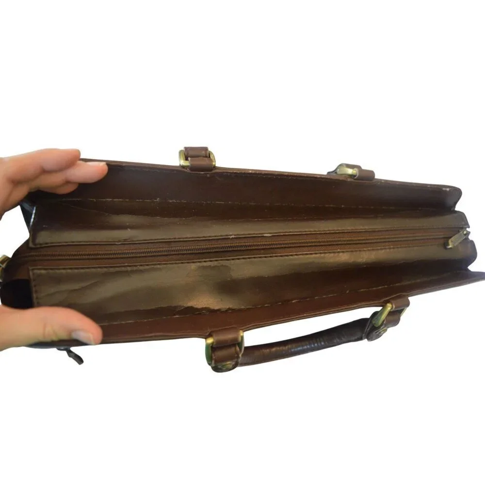 Vintage London Fog Brown Leather Briefcase Crossbody File Bag Document Holder